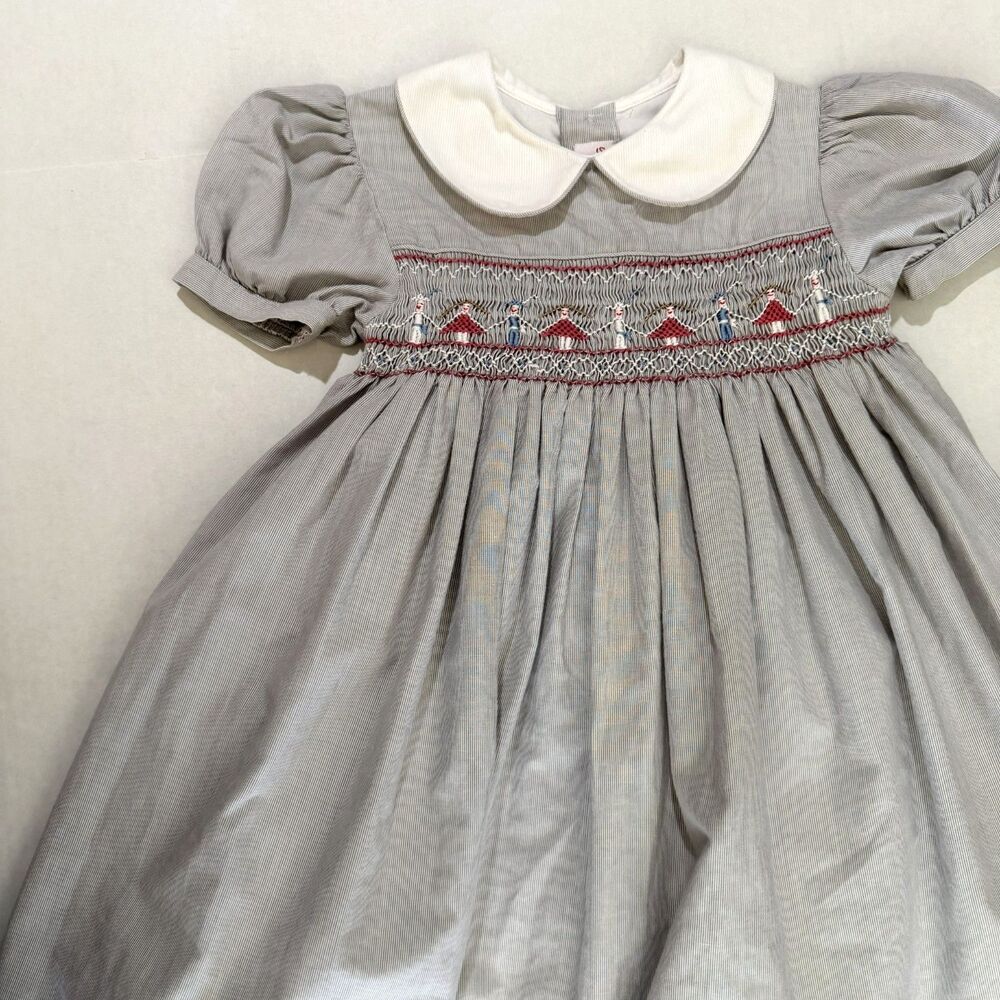 Lord & Taylor Girl's Smocked Collared Puff Sleeve Flared Dress, 5, Black Gray